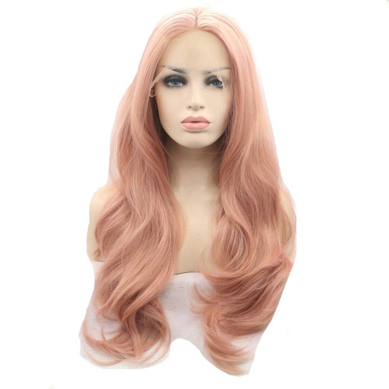 Melody Wig Melody Pink Lace Front Wigs - Long Natural Wave Middle Part Candy Pink Synthetic Lace Front Wigs For Women Half Hand Tied Heat Resistant Fiber Hair 24 Inch - Image 1